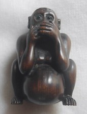 Ancien Netsuke japonais singe matière bois Ojime très bon état sculpture sur ...