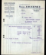 THIERS (63) CUTLERY / KNIFE BLADES ""René RECORNET"" invoice in 1948