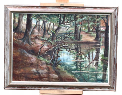 Paysage wald avec étang et - paysage,