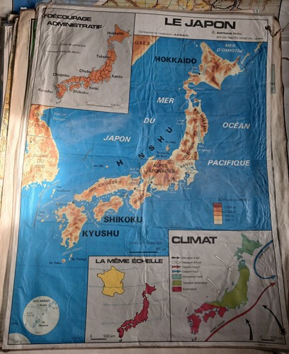 Carte scolaire japon - relief, et