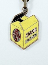 KEYRING - Augis - SA. du CARTON CORRUGATED BATTLESHIP - BAG - ENAMELLED METAL 1960s