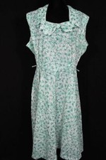 Grande Taille Vintage Rare Français 1950'S -1960'S Vert Nylon Imprimé Robe 18-20