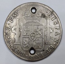 Rare Argent Colonial, 8 Reales 1800 FM Carlos IV - MEXICO (26.2g) Trouée!