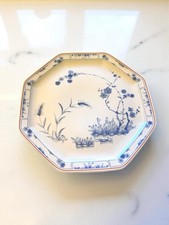 Haviland Limoges Jardin Bleu 8-Sided Plate, Blue Flowers Scenes, 10” Blue White