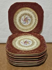Set Of 10 Puls Czechoslovakia Porcelain China Dessert Salad Plates Maroon & Gold