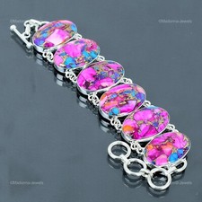 Natural Kingman Pink Dahlia Turquoise Gemstone 925 Silver Chain Bracelet Jewelry
