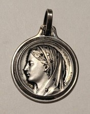 SIGNED L. BRUNSWICK VIRGIN MEDAL SOLID SILVER MARCASSITE PENDANT # K25