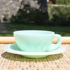 Vintage Mint Green Opaline Tea Cup + Saucer / Art Deco