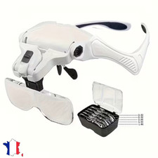 Lunettes Loupe LED Frontale 5 Lentilles Réglable Travaux Précision Lecture Bijou