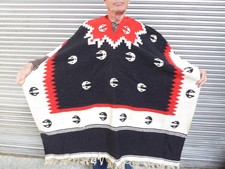 1950's Carrera Panamericana Course Histoire Poncho Mexicain Noir/Blanc/Rouge