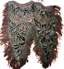 BLACK TRAYERS antique embroidered PAN BLACK ROSES ORNAMENT Napoleon III