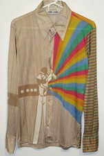 1970S VINTAGE MENS SHIRT DISCO L NIK NIK NYLON BASEBALL BAT RAINBOW TRIPY DC033