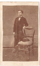 Portrait boy with kepi sound photo CDV coal print circa 1865