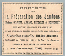 1910 CHARCUTERIE LYON HAM MAISON GILBERT ARMAND PEYZARET ANTIQUE ADVERTISEMENT