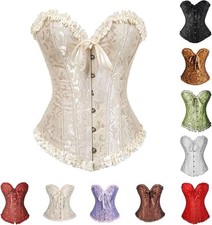 Women Corset Top Vintage Bustier Lace up Boned Tummy Control Gothic Overbust US