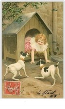 DOGS.DACHSHUND.GIRL PLAYING IN THE DOG NICHE