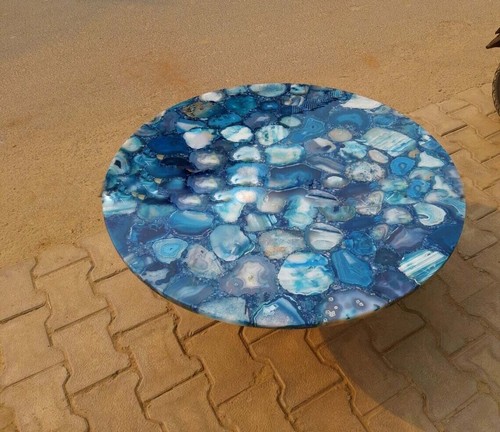 Table agate ronde - ronde, bleue