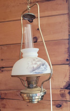 Chain Hanging Antique ALADIN # 23 Hanging Oil Lamp Milk Glass