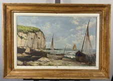 Antique oil / marine canvas cliffs of Yport le chicard Seine-Maritime France