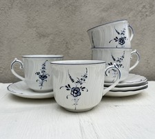 Set of 4 Villeroy & Boch VIEUX LUXEMBOURG Blue Flowers Breakfast Cups & Saucers