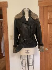 Bruphils black supple leather button down/belted  fur cuff and lapels. Medium.