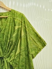 Pure Soie Robe Tunique Caftan Midi Caftan Femme Haut Imprimé Vert KFNM1359