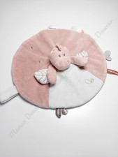 Doudou Plat Rond Lina Pili Joy Dragon Aile Rose Doré Or Attache Tétine - Noukies