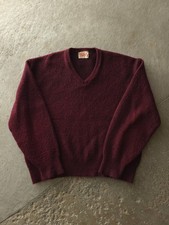 Vintage 1960s Rob Scott Burgundy Fuzzy Mohair Wool Pullover Sweater XL V-neck