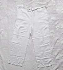 120% LINO Womens White Straight Leg Regular Fit Linen Trousers. Size EU 46/UK 18