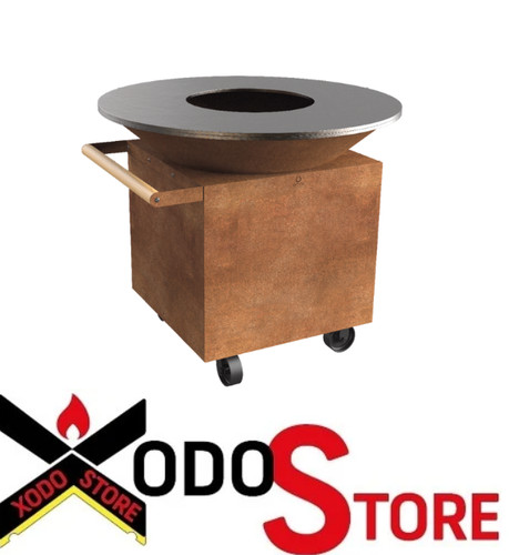 Barbecue bois rond chariot - rond,