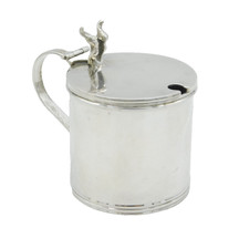 Sterling Silver Devil Horn Finial Mustard Pot Antique 1930 Birmingham Art Deco