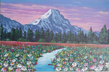 Peinture paysage de montagne art mural acrilyc original 11,87/7,87 pouces