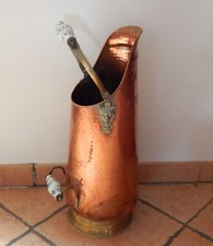 ANTIQUE COPPER UMBRELLA STAND with PORCELAIN Lion Head Handle