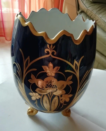 Vase porcelaine bleu dorée - vase,