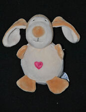 🍀Peluche Doudou Chien AJENA NOUNOURS Blanc Beige Hochet Coeur Rouge 16 Cm Lapin