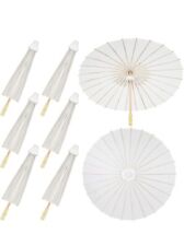 White Parasols With Wooden Handles. NEVER USED. Set Of 6. 