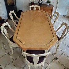 Salle à manger en loupe blonde vitrifiée,1 table, 6 chaises, 1 buffet, 1 vitrine
