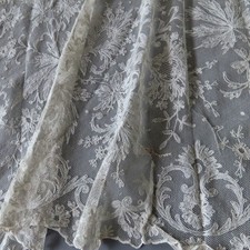 Antique TAMBOUR LACE Panel 70"X34" Elaborate Needlerun FLOWERS Scrolls + SWAGS