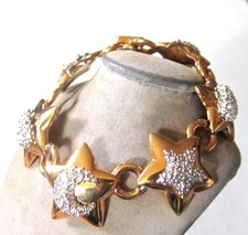 GORGEOUS VINTAGE SIGNED SWAROVSKI CRYSTAL BRACELET HEART MOON & STARS  7" BEAUTY