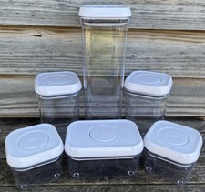 Lot Of 6 OXO POP Storage Containers Multiple Sizes White Lids Measurements Below