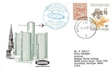 SA28k Belgium, Brussels 1980 to Detroit, 1st flight, Sabena, cover