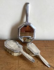 Miroir face à main Victor Saglier frères SF brosse métal argent argenté Art Déco