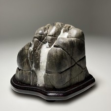 Suiseki Bonsaï Jardin Japonais Zen Gris et Blanc Pierre Naturelle avec Base e...