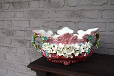 Antique 1900s Barbotine majolica Planter jardniere floral decor