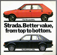 Fiat Strada vs Ford Escort 1981 UK Market Foldout Sales Brochure 65 & 75 L & CL
