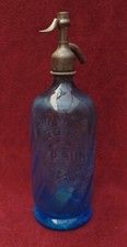 rare GORGEOUS old seltz water siphon blue glass P BUNGER THUNDER