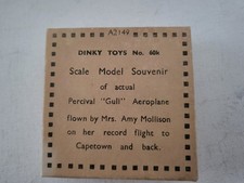 Dinky Toys No 60K  Percival Gull  "Amy Mollison"  Box In Excellent Condition