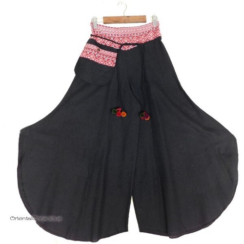 Pantalon large hakama motif - pantalon,