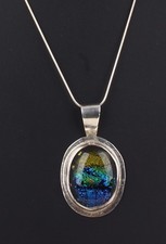 MATHEWS STERLING METALLIC COLORS STONE PENDANT CHAIN NECKLACE 925 SIGNED 5591B