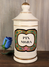 Antique Empire Pharmacy Pot Apothecary Jar Paris Porcelain Pix Nigra Early 1800s